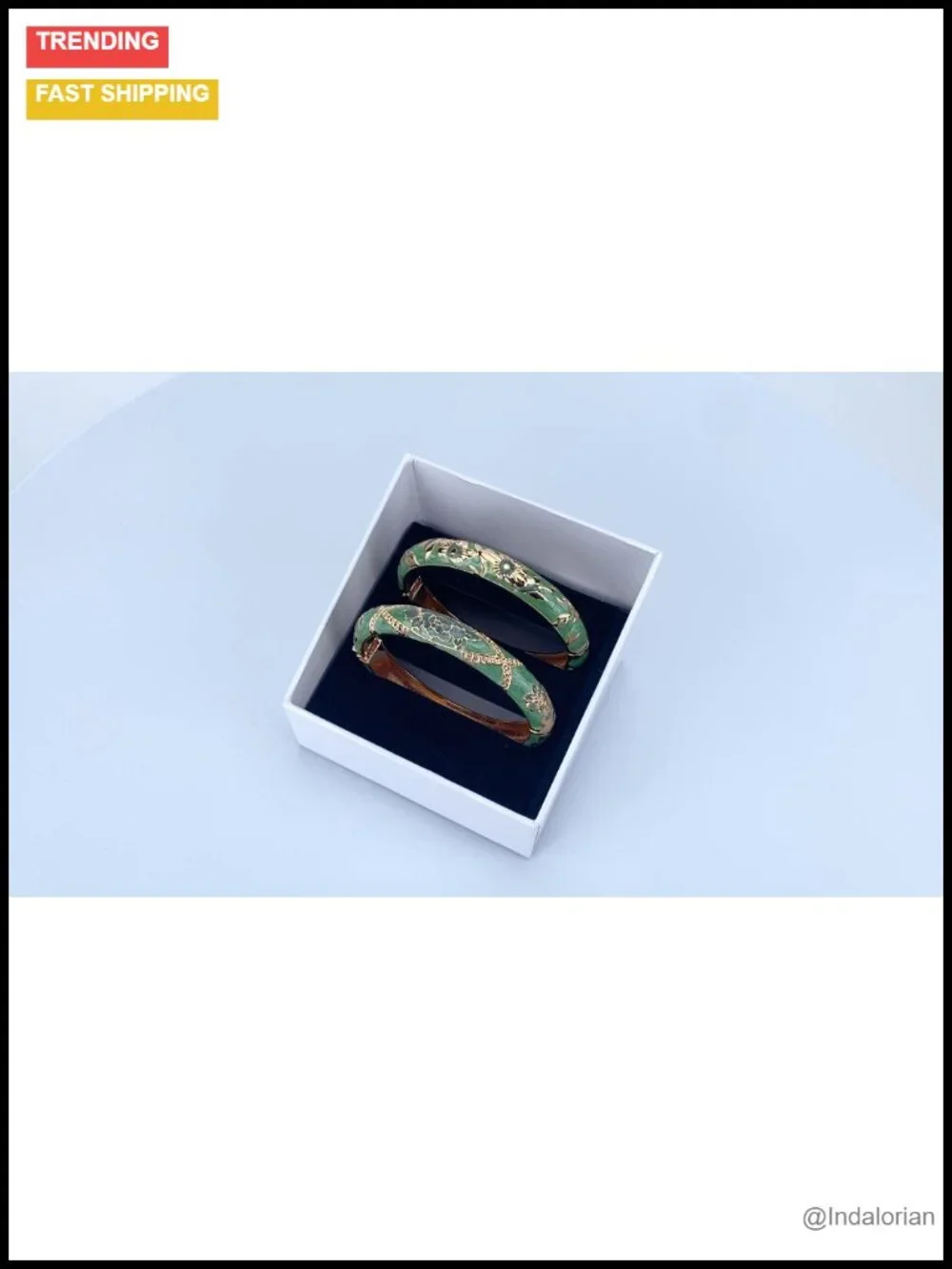 Enameled Flower Cloisonne Plated Gold Bangle Bracelets 2 Pc Set for Women Gift